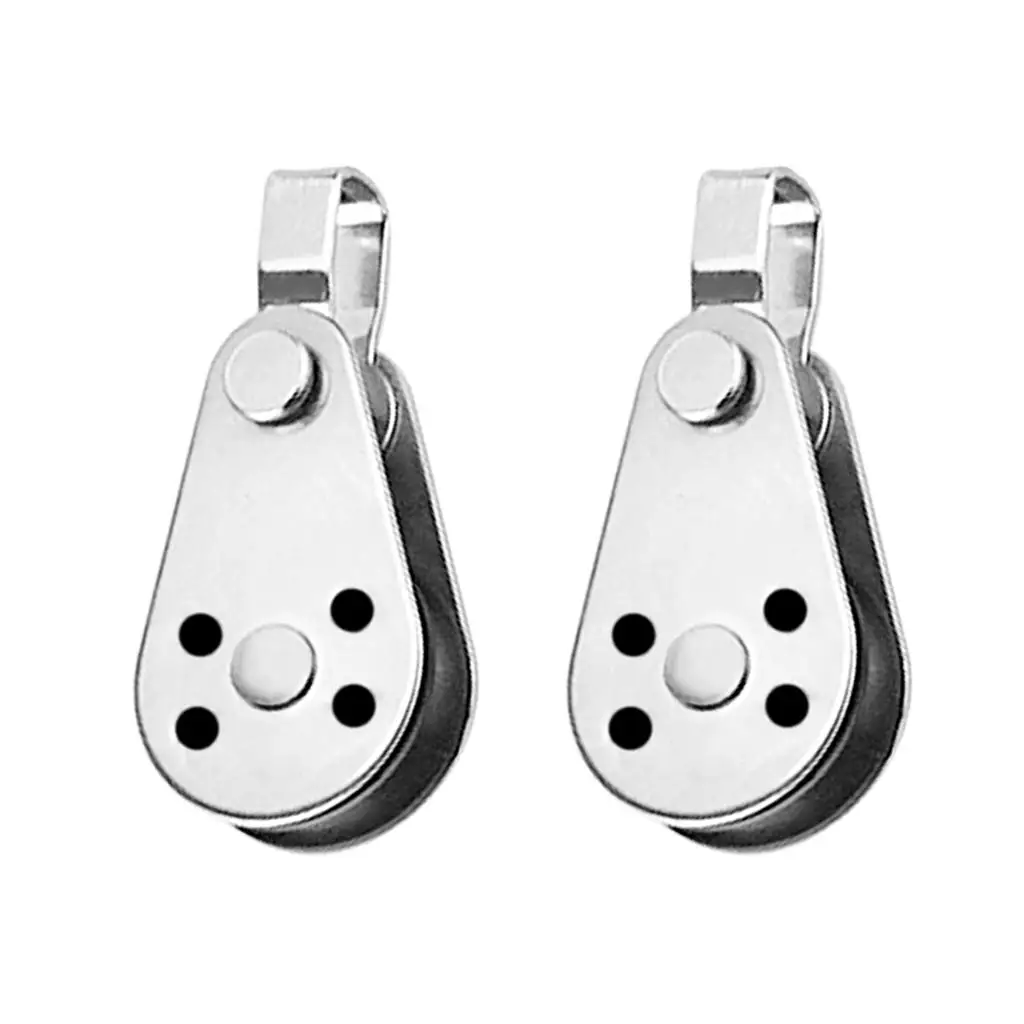 Pack of 2 26mm Stainless Steel 316 Fixed Eye Wire Rope Single Pulley Block for Kayak Rigging (Type A)