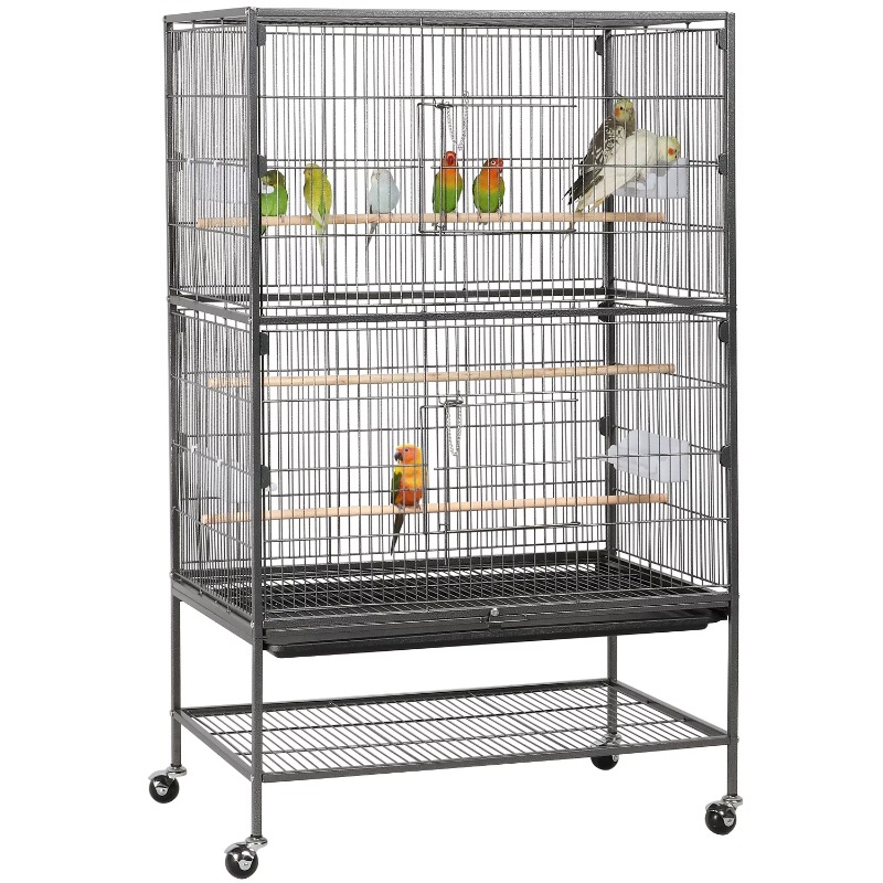 Title 1, Metal 52" Large Rolling Bird Cage with 3 Perche...