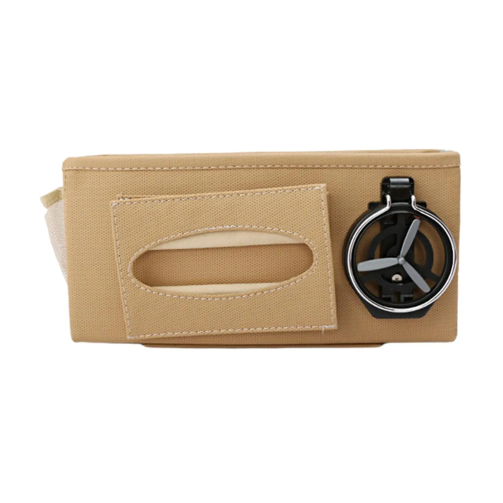 Car Leather Seat Back Organizer with Cup Holder for Phone Tissue Small Items