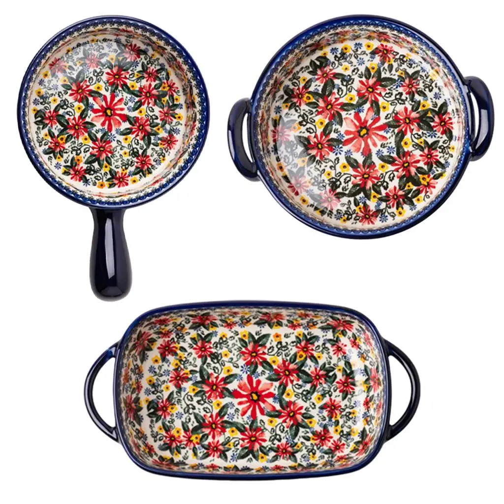 Salad Pasta Plate Smooth Glaze Floral Design Household Bakeware Bowl Serving Dishes Serving Platters for Entertaining Daily Use