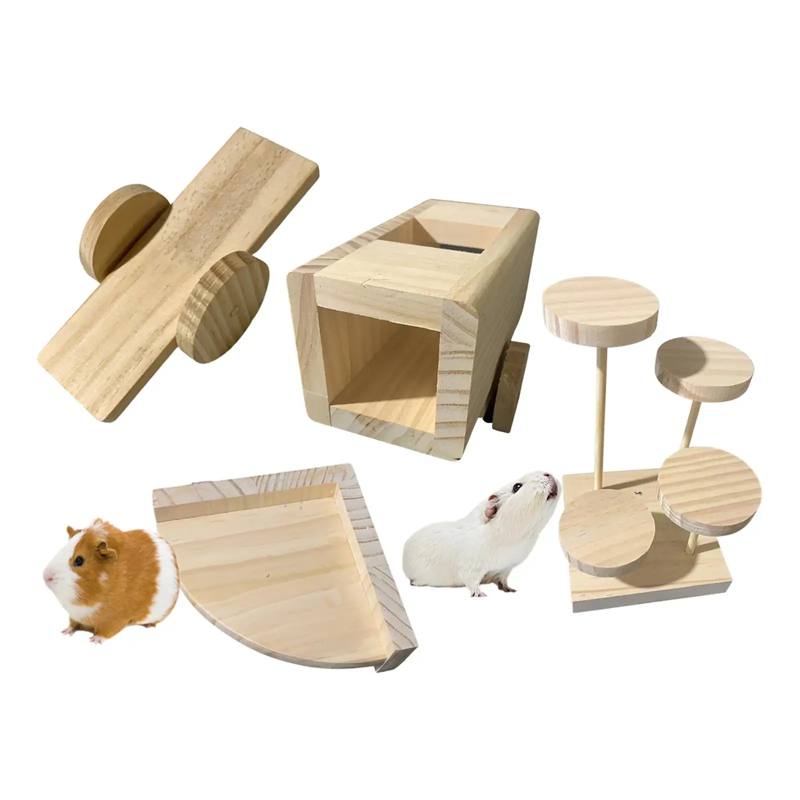 Wooden Hamster Toy for Guinea Pig Bunny Chinchilla Seesaw Platform Ladder