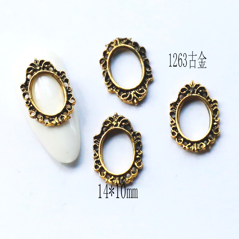 20 Stück Vintage Nail Art Rahmen vier Farben Multi-Formen Retro Legierung Nageldesigns Charms große Edelsteine für Nagelzubehör 2025 – Detail 13