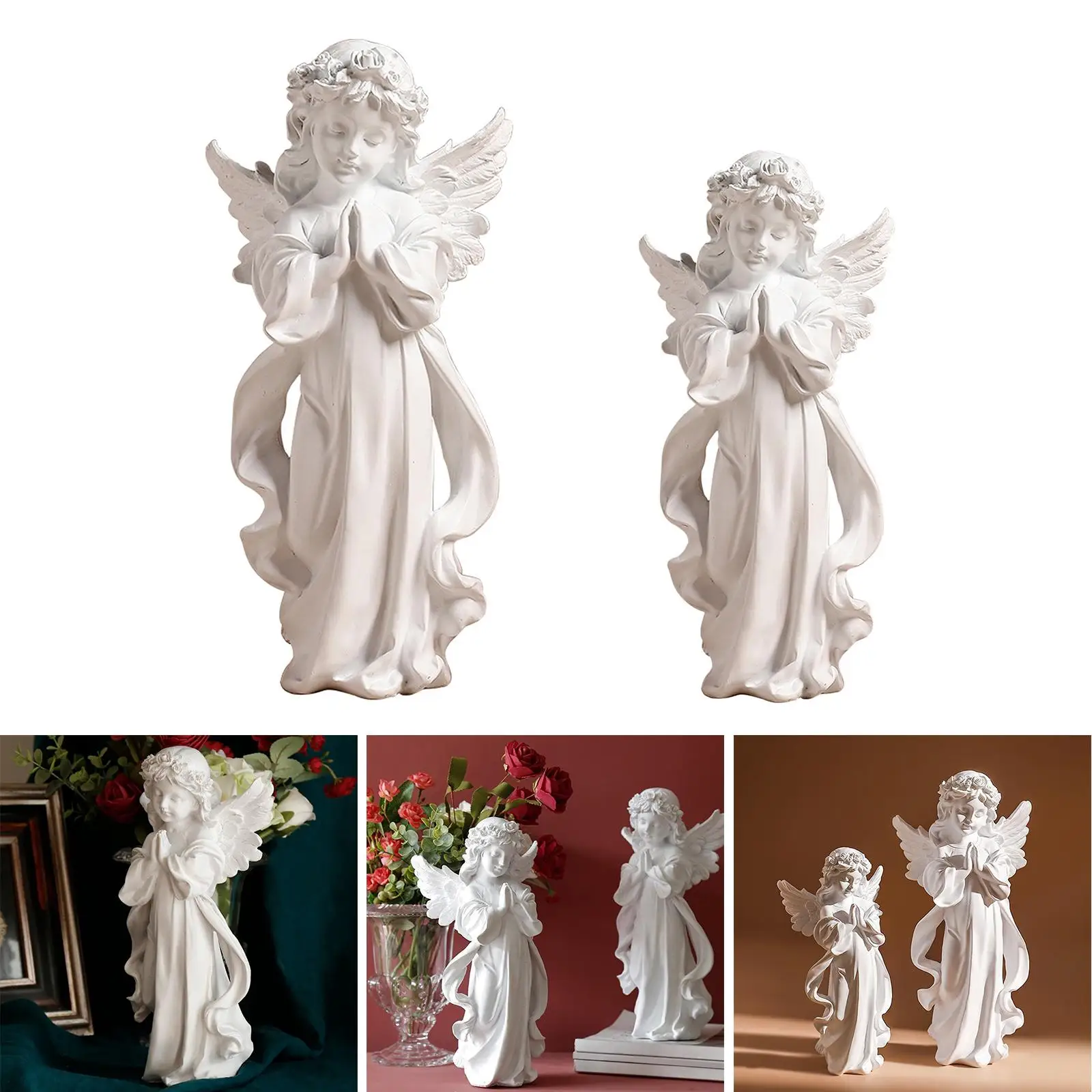 2Pcs Resin Praying Angel Figurine Statue Decoration Decorative