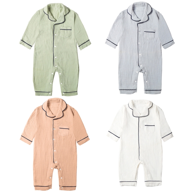 Description Picture 2 of itemBaby Rompers Boys Girls Sleep Play Pajamas  Organic Cotton Long Sleeve One-Piece Jumpsuit Button Down Newborn Sleepsuit Pjs