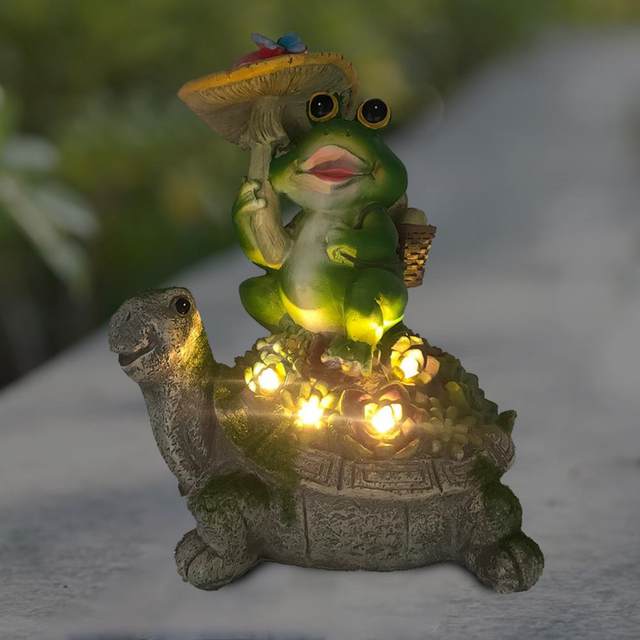 Solar Garden Statue Outdoor Decor, Squirrel store Siting on Turtle Statue