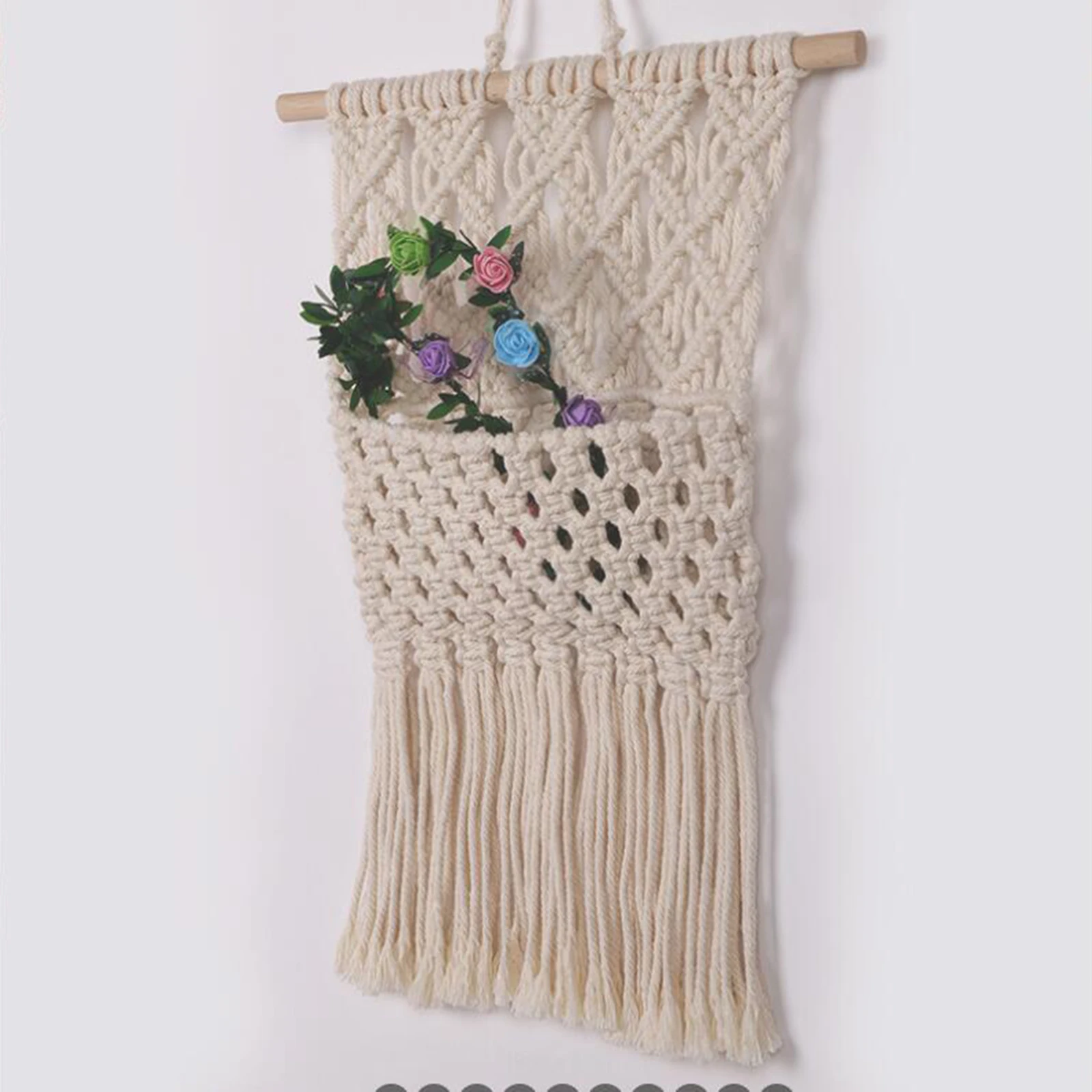 Handmade Macrame Tapestry Key Mail Woven Art Wall Hanging Pocket Holder for Decoration
