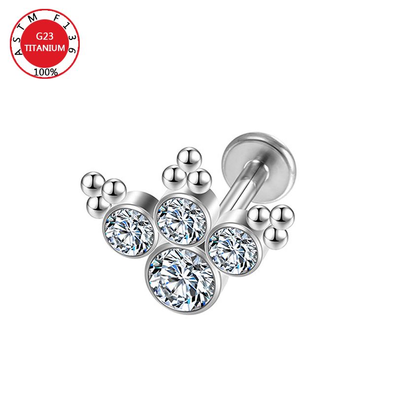 ASTM F136 Titan Zirkon Ohrstecker Labret Ohrstecker Lippenring Nasennagel Knorpel Helix Lappen Muschel Ohrringe Körperpiercing Schmuck – Detail 11