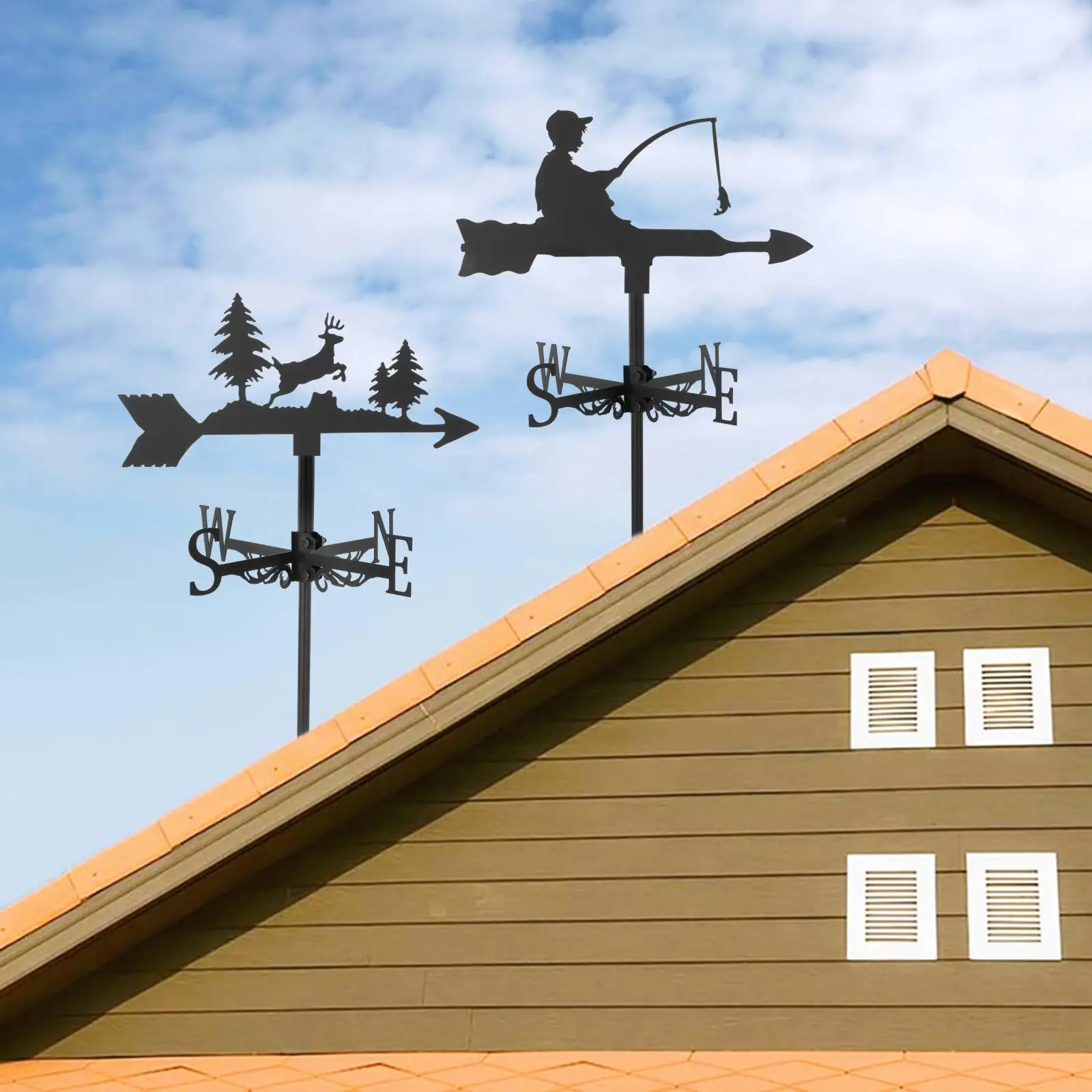 Retro Weather Vane Garden Stake Wind Direction Indicator Kit Outdoor Iron Bracket for Roof Gazebo Farm Measuring Tools Decor