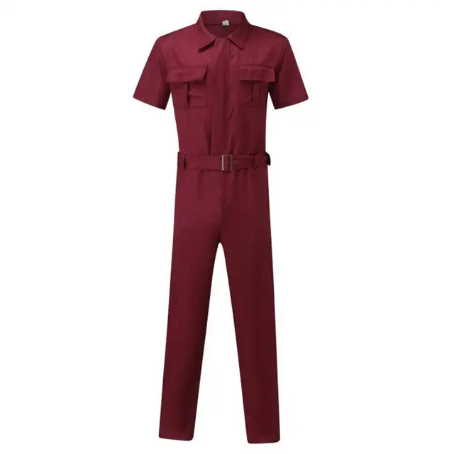 Men Jumpsuit with Belt Short Sleeves Turndown Collar Single