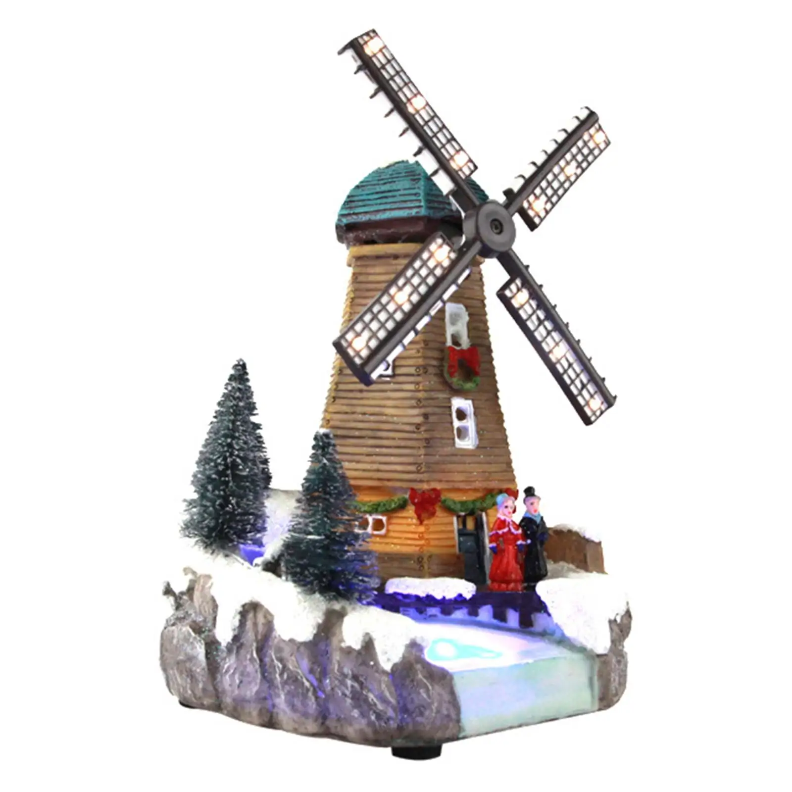 LED Lighted Christmas Village Windmill Crafts Resin Musical Box Building Sculpture for Office Living Room Desk Bedroom Fireplace