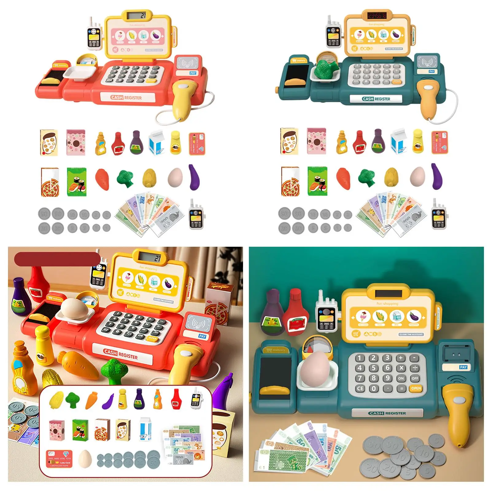 Children`Supermarket Store Toys Cash Register Playing Food Simulation Kids Pretend Supermarket Playset for Ages 3 4 5 6 7