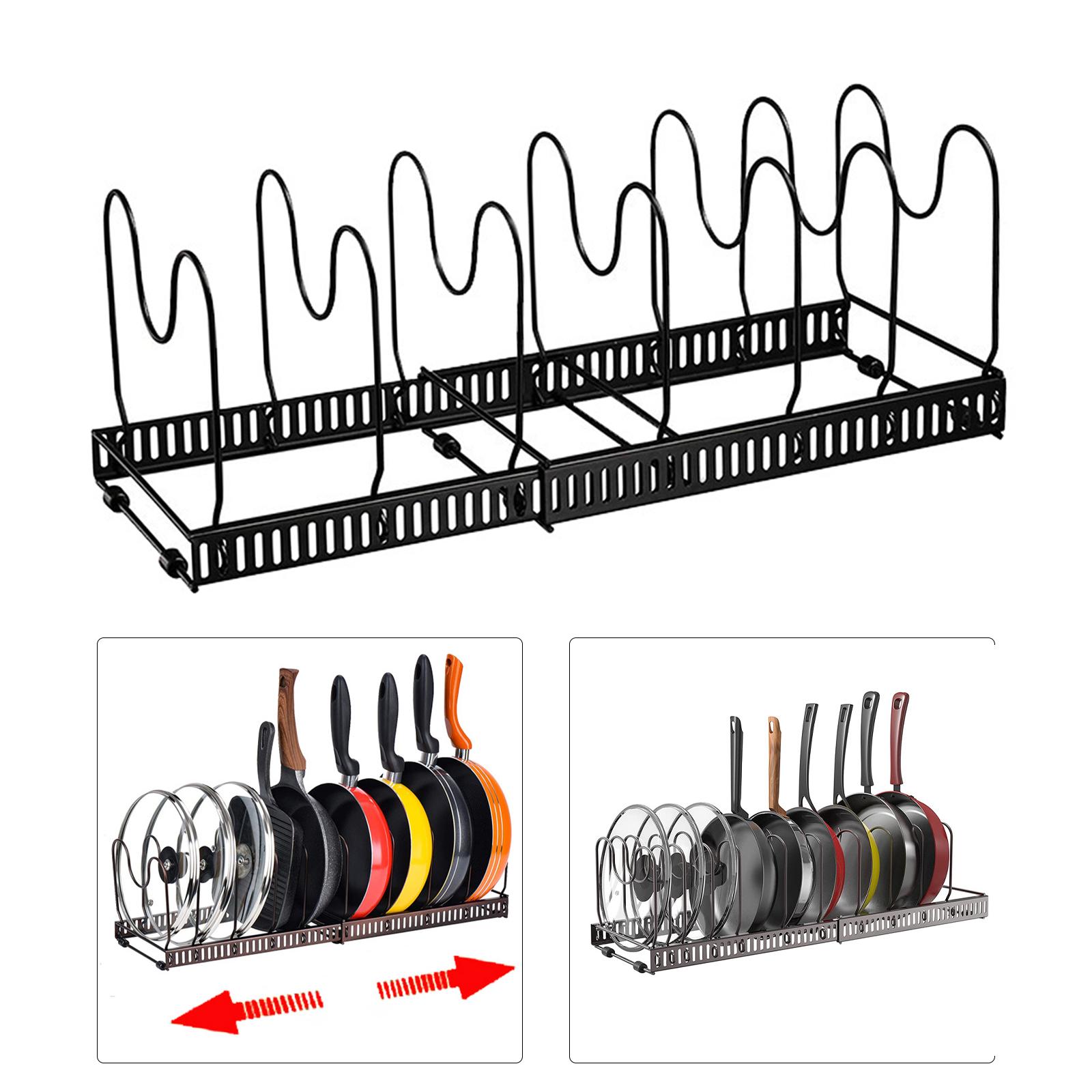 Pot Rack Cookware Adjustable with 2 DIY Methods Pan Organizer Pot Lid 7 Dividers for Kitchen Dish Skillet Cupboard Pantry