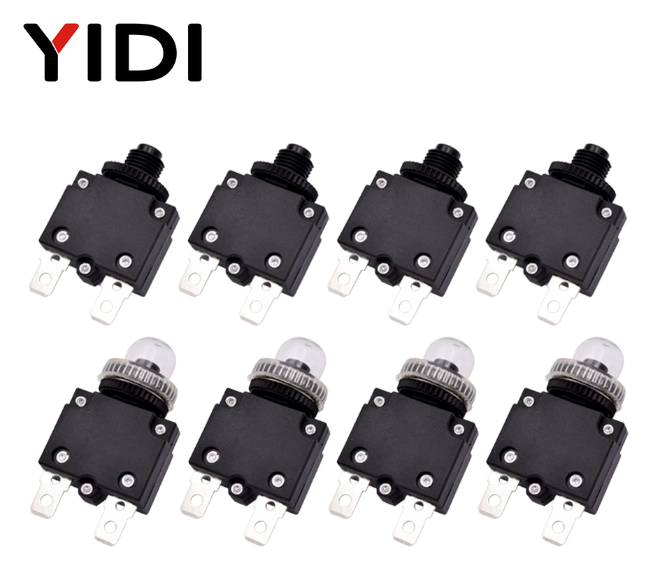 5pcs MR1 Circuit Breaker 3A 4A 5A 6A 8A 10A 15A 20A Thermal Current Overload Protector Push Button Switch with Waterproof Cap