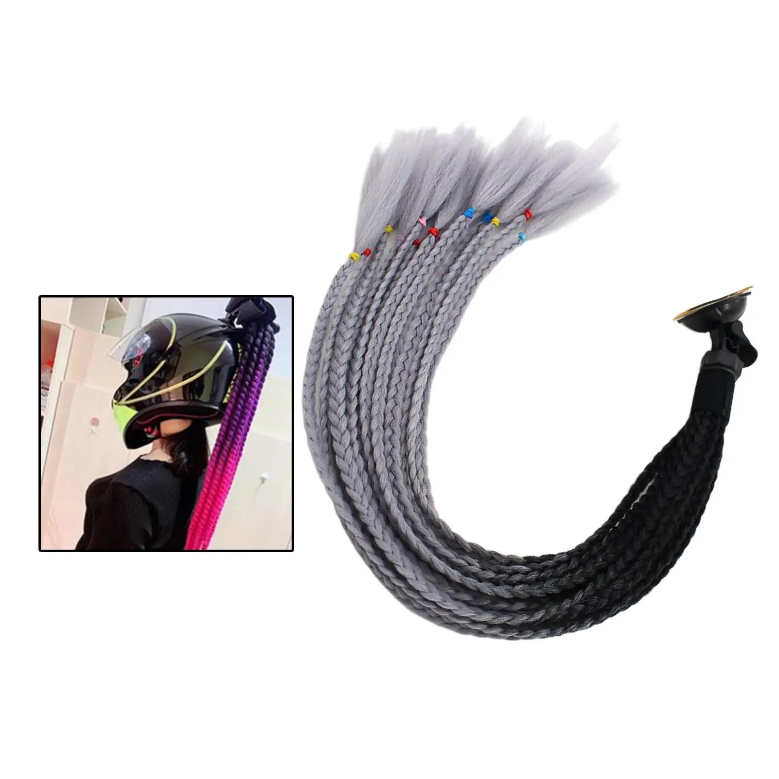 55cm Hair Helmet Pigtail Gradient Ramp Helmet Ponytail for Motorcycle Bike