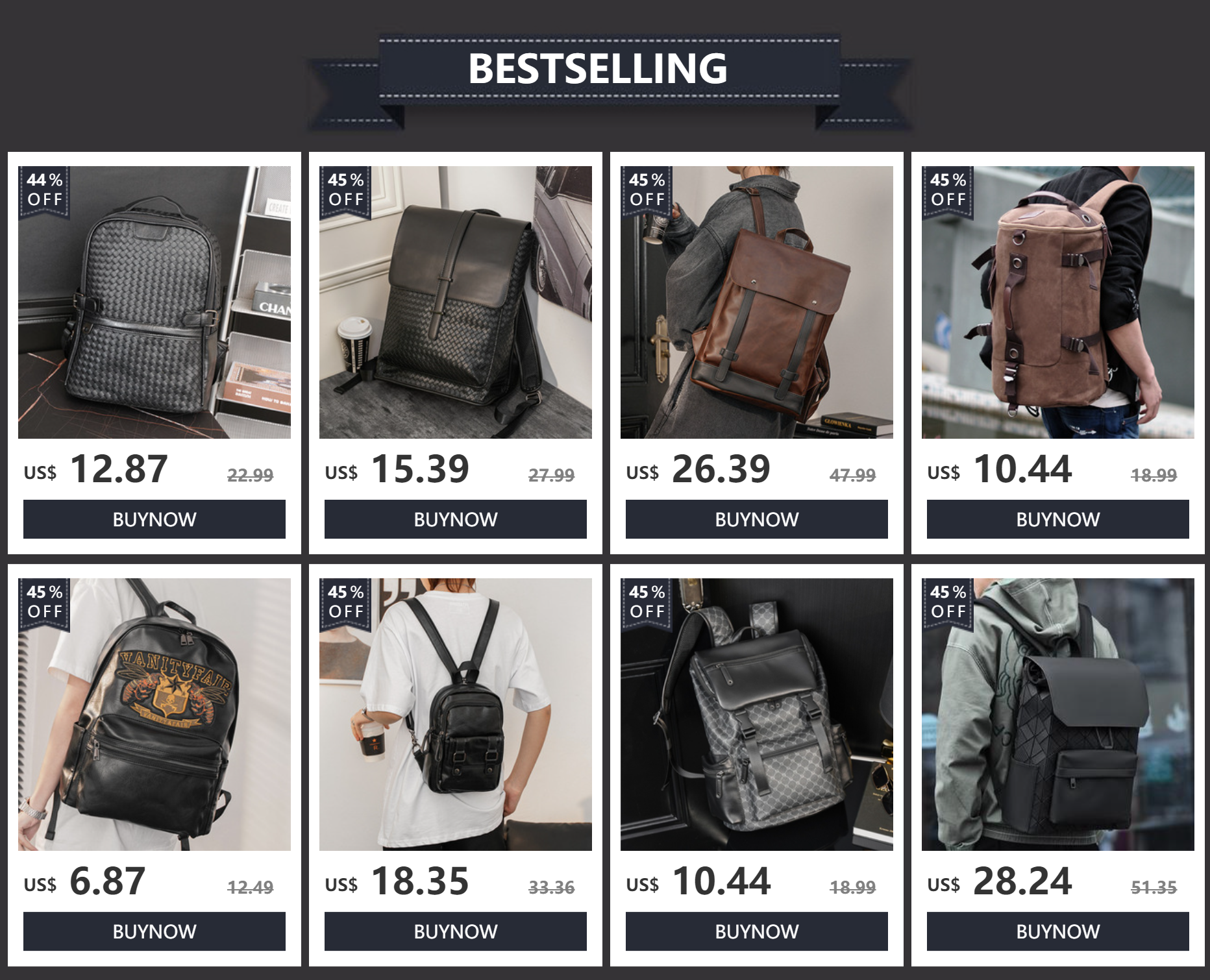 Moda de luxo mochilas para homens de