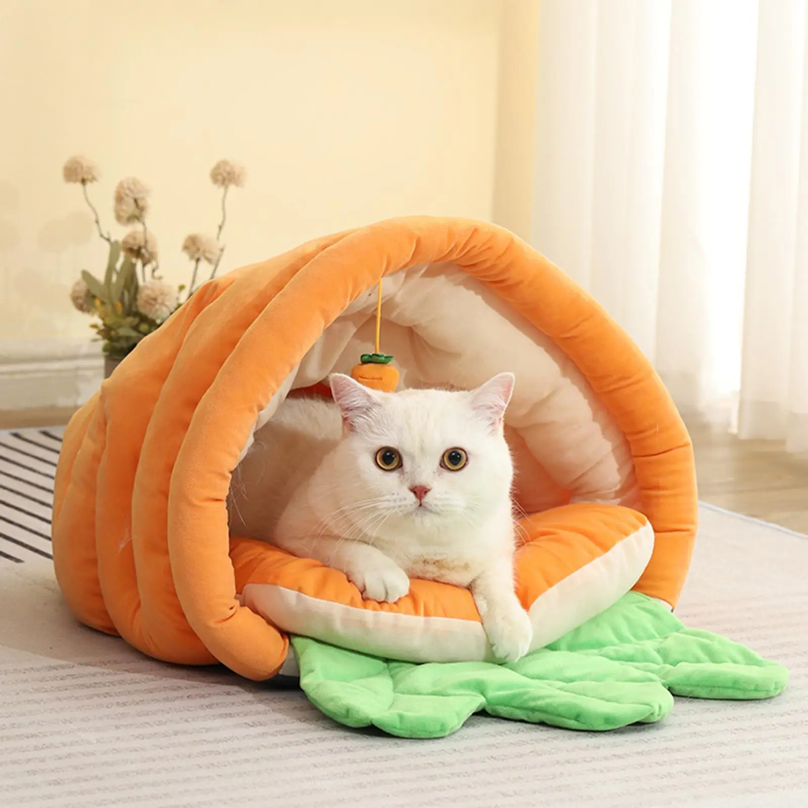 Comfortable Cat Beds with Ball Warm Nest Cushion Anti Slip Bottom Pet Bed for Kitty