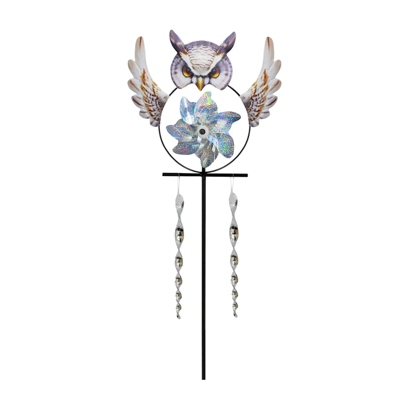 Garden Owl Shape Pinwheels with Stake Decoration Wind Powered DIY Assembled 37inch Tall for Courtyard Versatile Stylish Durable