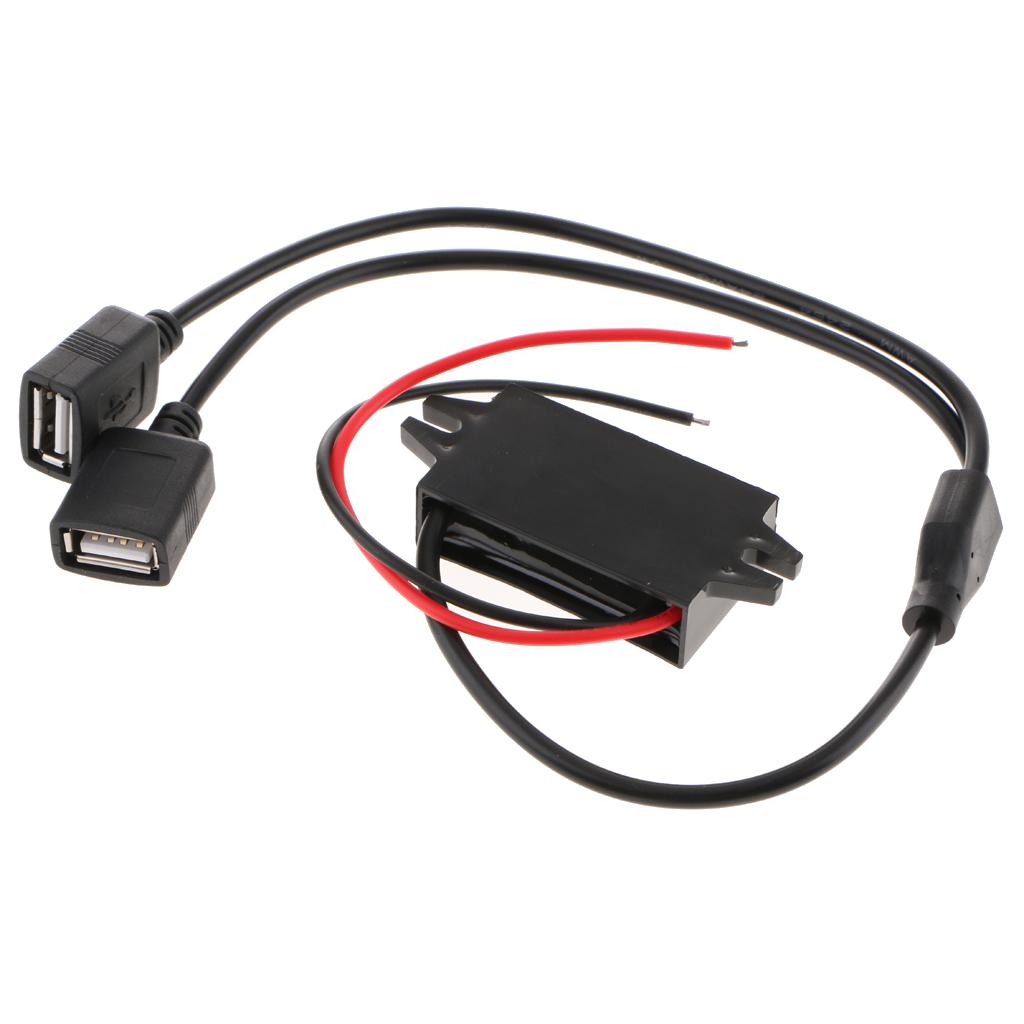 Car 8V-24V to 5V 3A  Converter with Dual USB Power Supply Cable