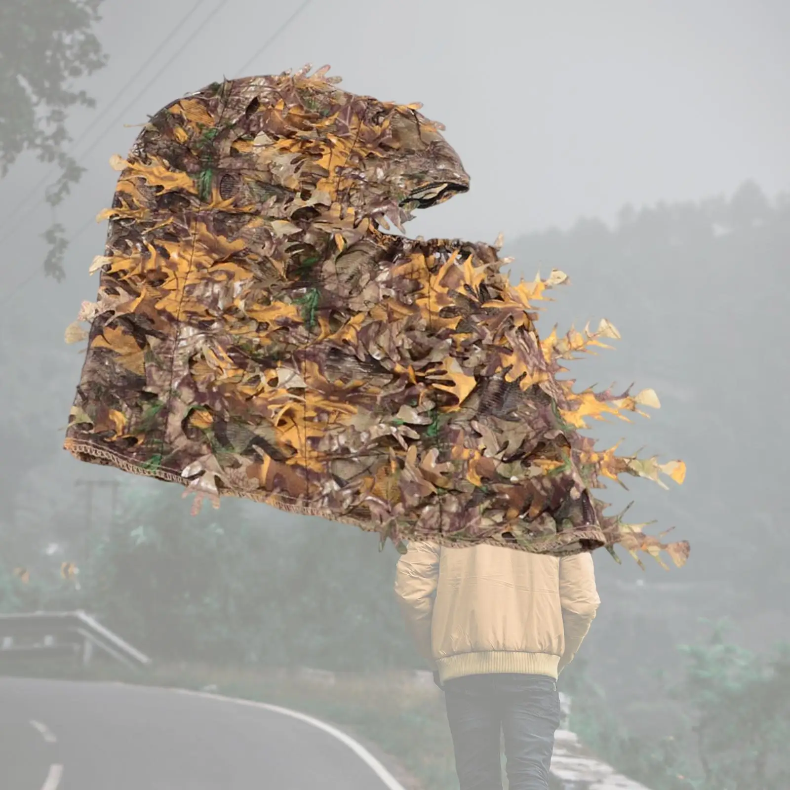3D Leafy Mask Ghillie Hood Camo Breathable Headwear for Hunting Wildlife Photography Accessories Unisex