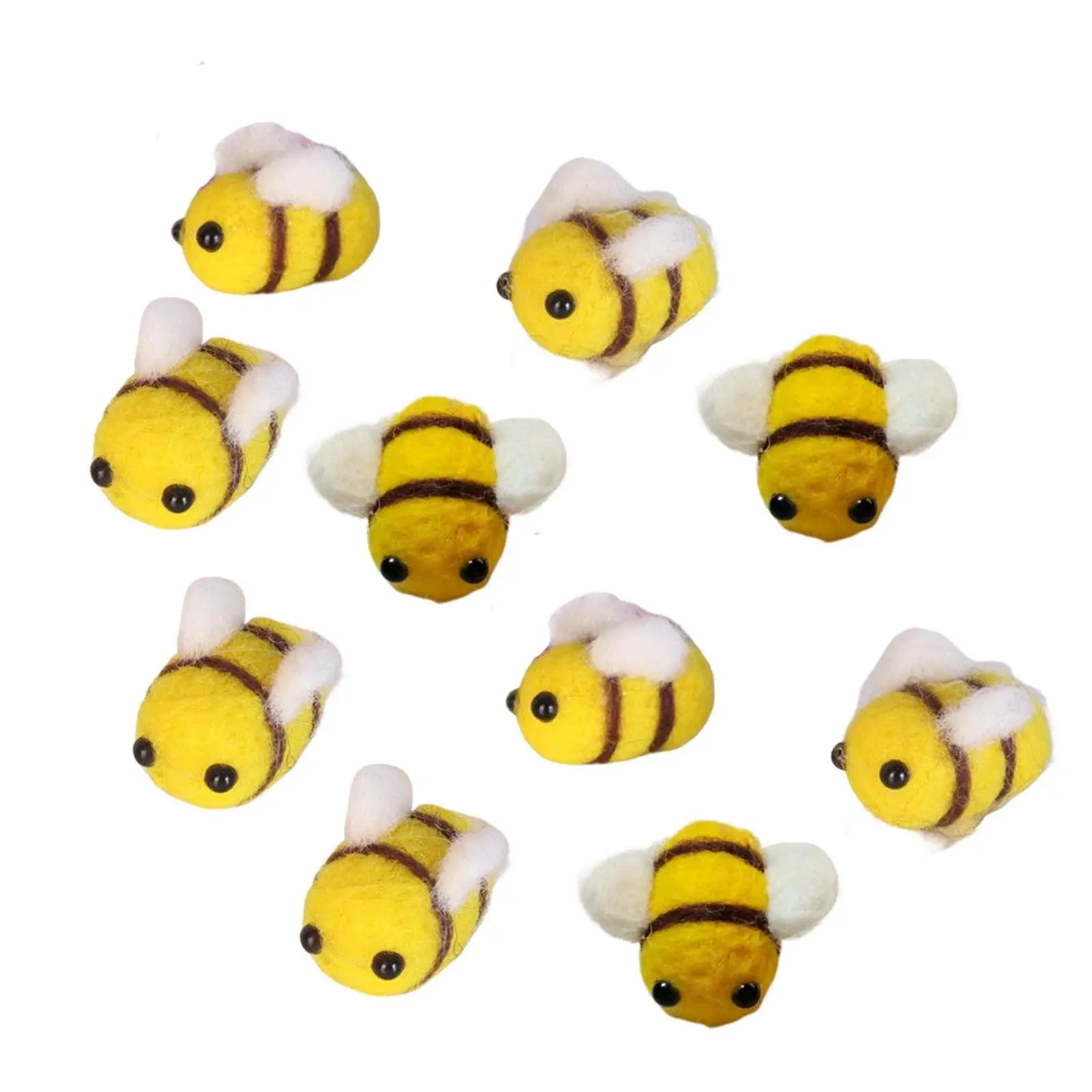 10Pcs Bumble Bee Ornament Needle Felted Bees Decortaive DIY Crafts for Baby Clothing Hair Clips Baby Shower Nursery Decoration