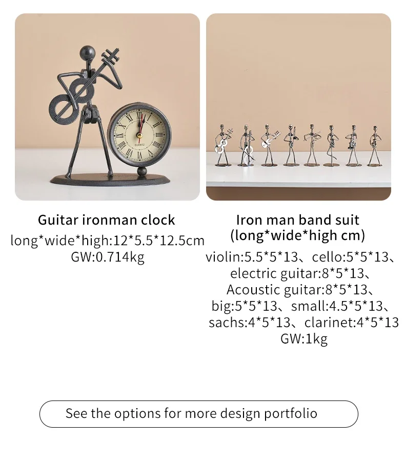 Retro Metal Musical Clock Modern Home Decor Creative Iron People Model Desk & Table Clock Simple Time Recording Accessories Gift