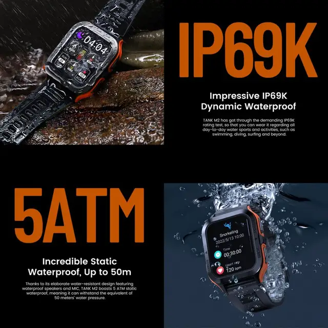 2023 AMAZTIM TANK M2 Smartwatch Men Electronic Watches Bluetooth Call IP69K  Waterproof 70 Sport Modes Fitness Smart Watch Ultra