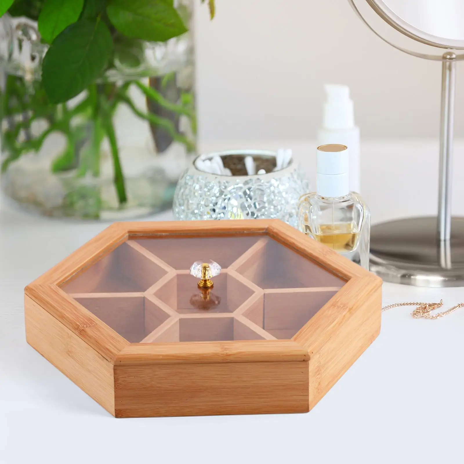 Dried Fruit Box 7 Compartment Food Storage Case Wood Portable Durable Snack Nut Tray Sectional Serving Tray for Home Centerpiece