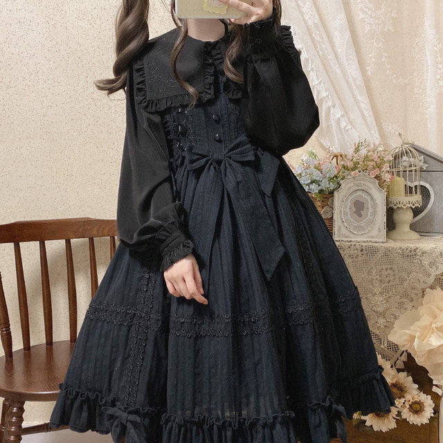 Cosplay Black Square Neck Gothic Lolita Dress