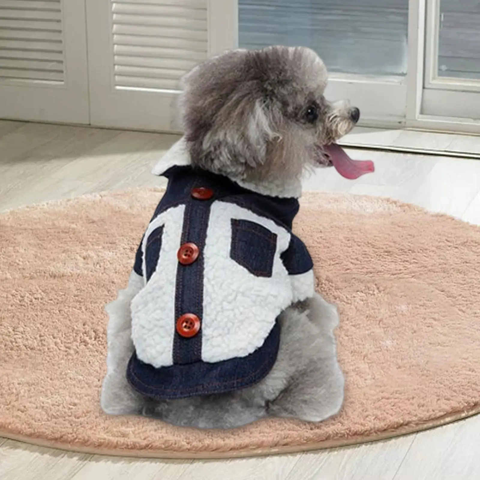 Denim Fleece dog Jacket with Pockets Puppy Jacket Pet Winter Clothes Fall Outfit for Walking Hiking Small Dogs Travel
