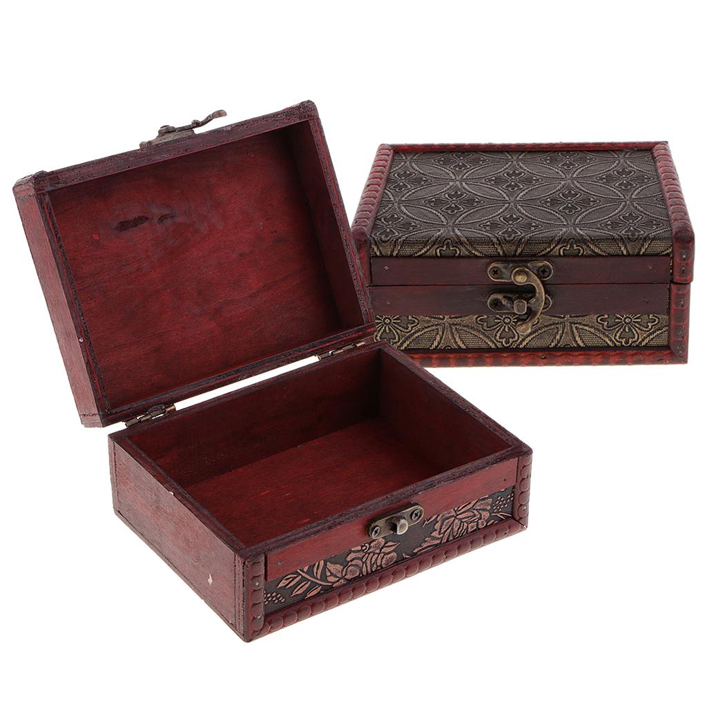 Pequeño baratija de madera Vintage, joyería, escritorio, cosméticos diversos, caja decorativa, organizador de almacenami