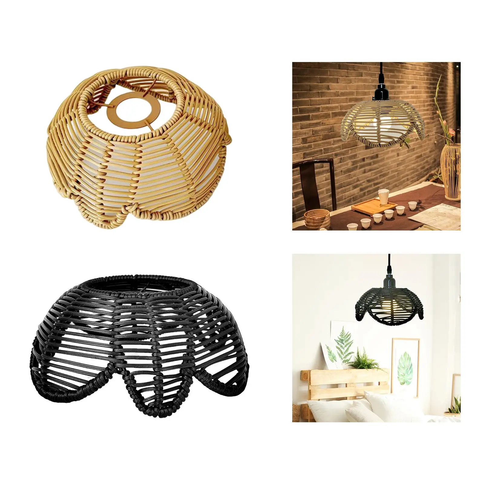 Lotus Shape Rattan Lamp Shade Ornament Droplight Chandelier Cover Ceiling Pendant Light Cover for Bedroom Teahouse Living Room