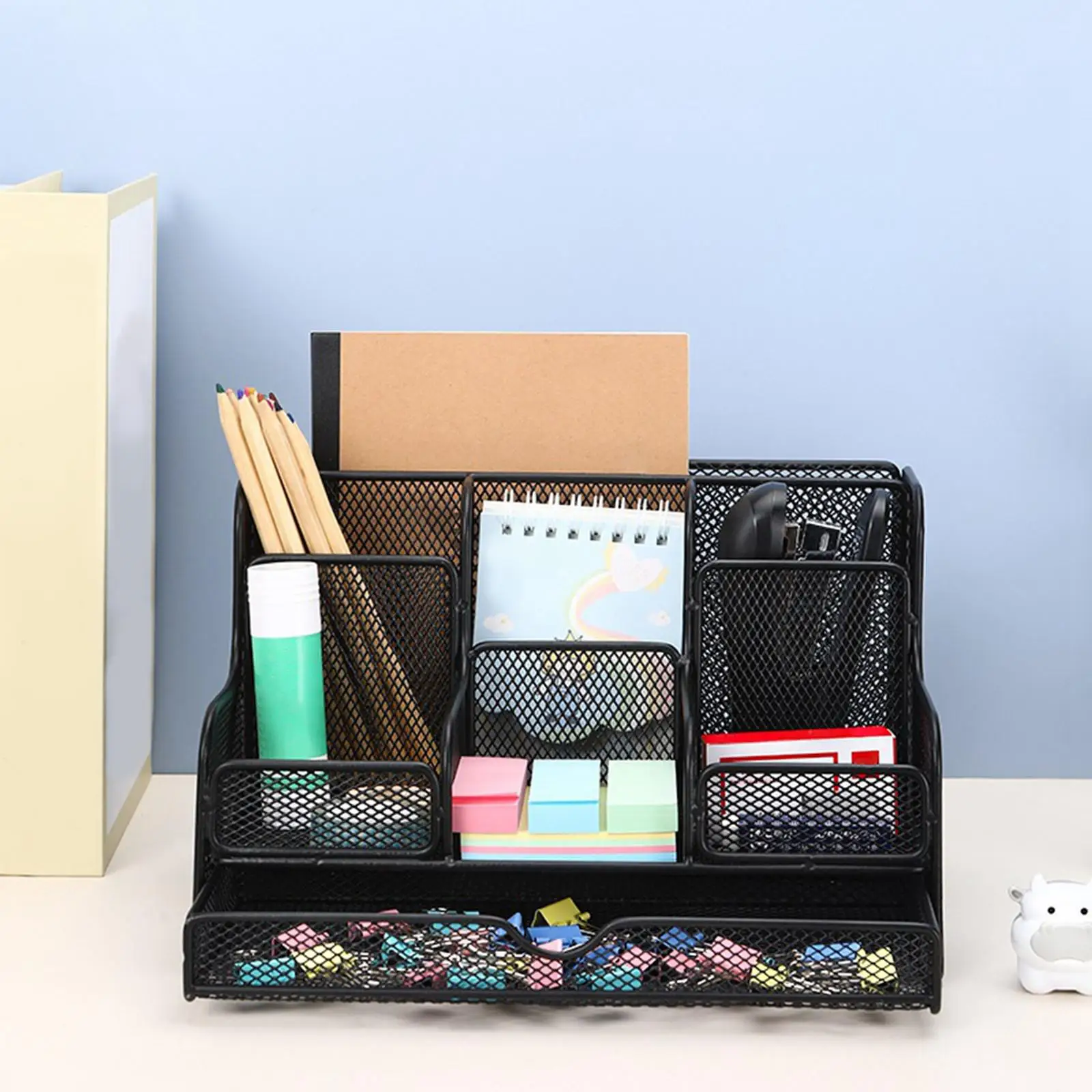 Mesh Desk Organizer, Pencil Holder Sticky Notes Desk Accessories Organizers Storage Caddy for Home