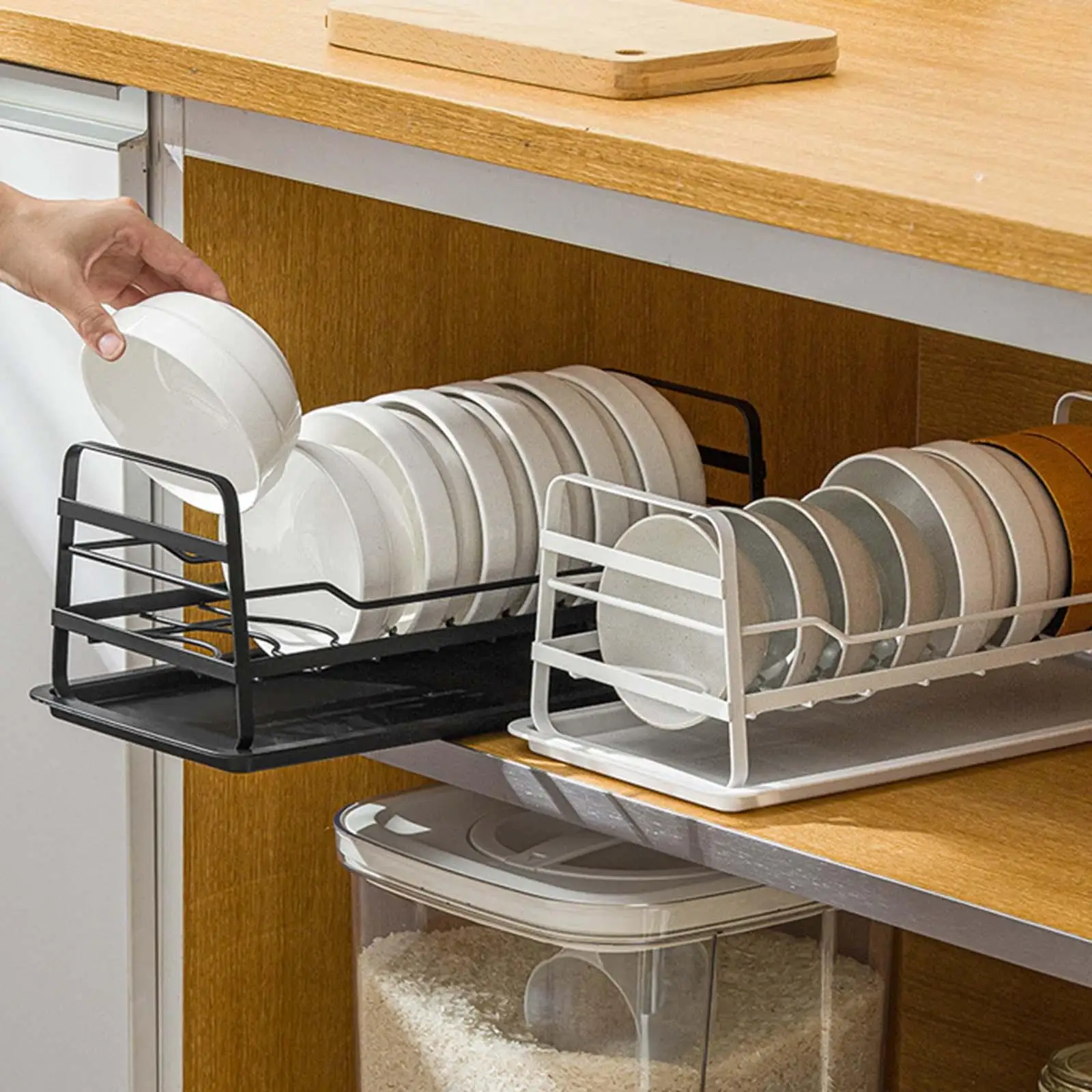 Iron Dish Drying Rack Organizer Cutlery Utensil Holder with Drip Tray Kitchen Countertop Dish Drainer Dishes Draining Holder