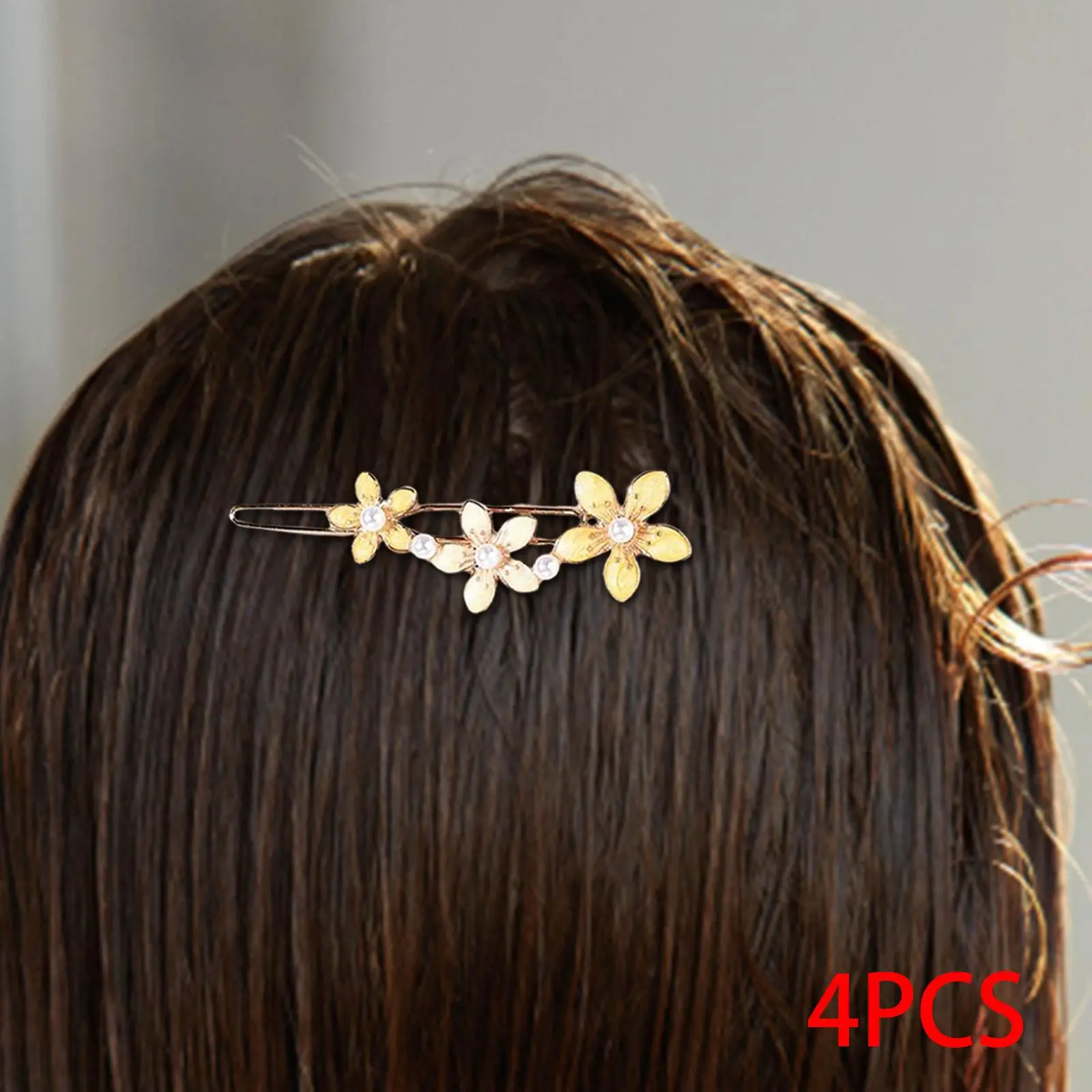 4Pcs Fashion Enamel Flower Hair Clips Barrette Hair Jewelry Headpiece Bead Decorative Hair Pins for Bridal Women Wedding Makeup