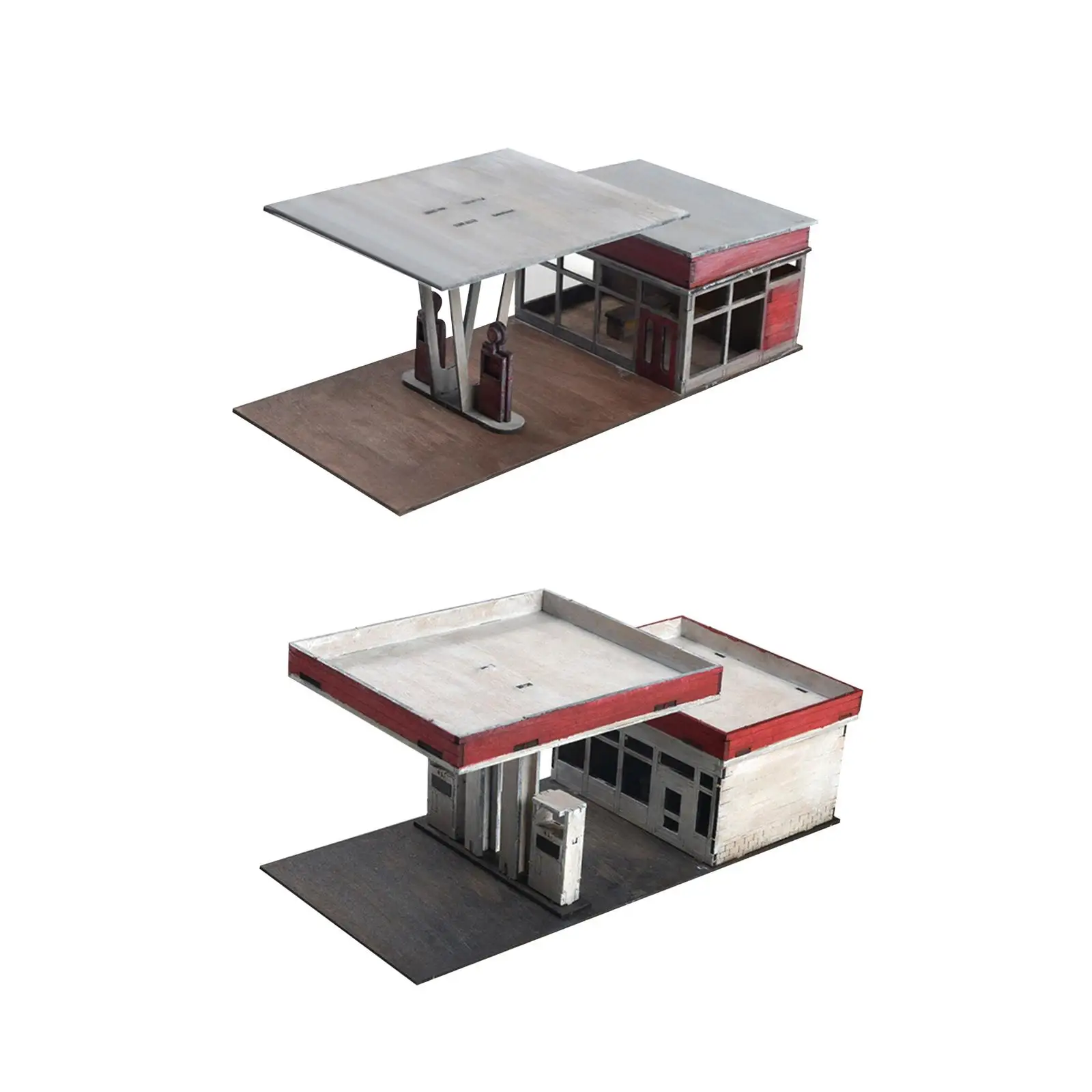 1:72 1:64 Gas Station Model Unassembly Gas Station Architecture Scene for Sand Table Model Railway Layout Micro Landscape Decor