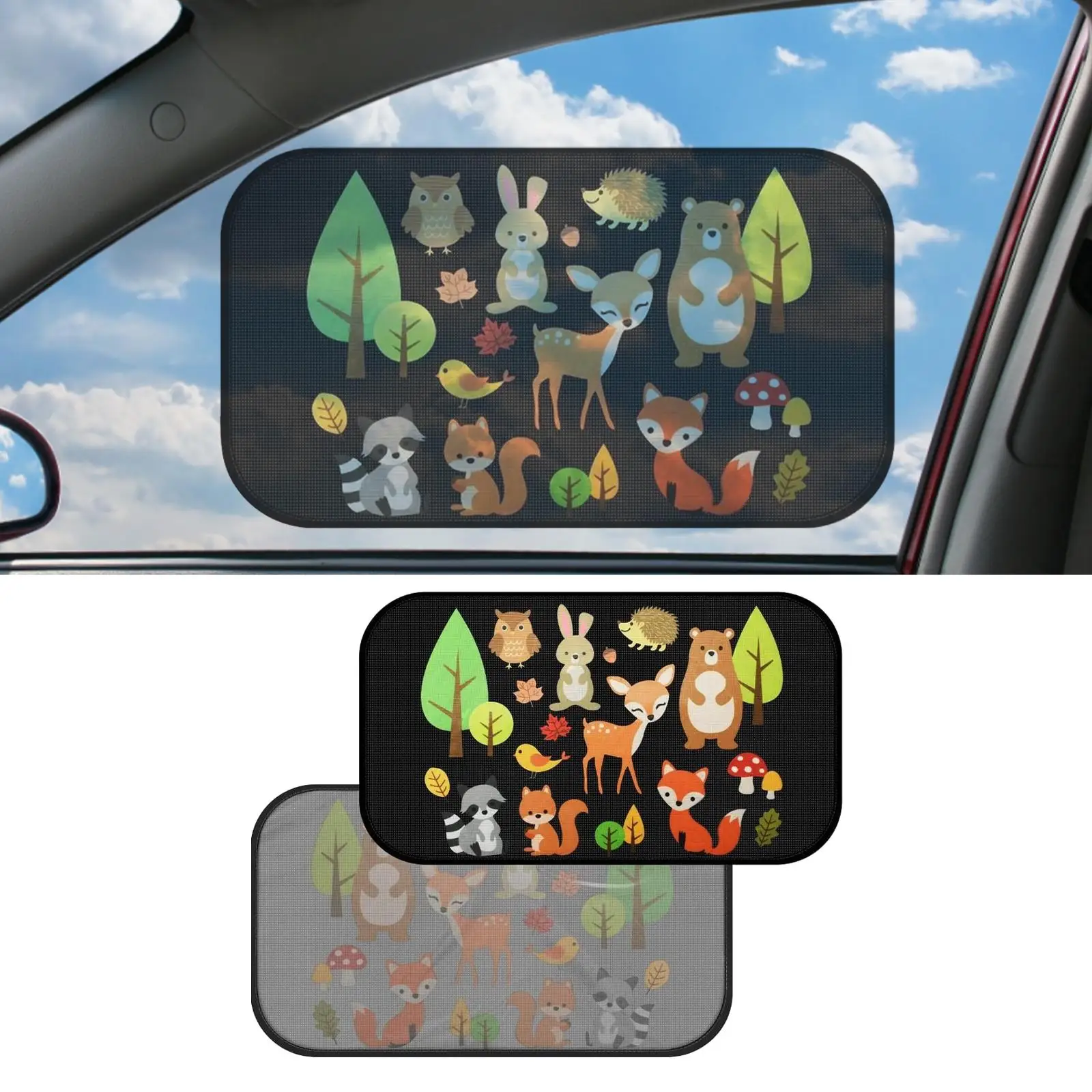 2Pcs Car Window Sun Shades Cute Animals Patterns Block Direct Sunlight and Heat Privacy Protection Privacy Curtain for Baby
