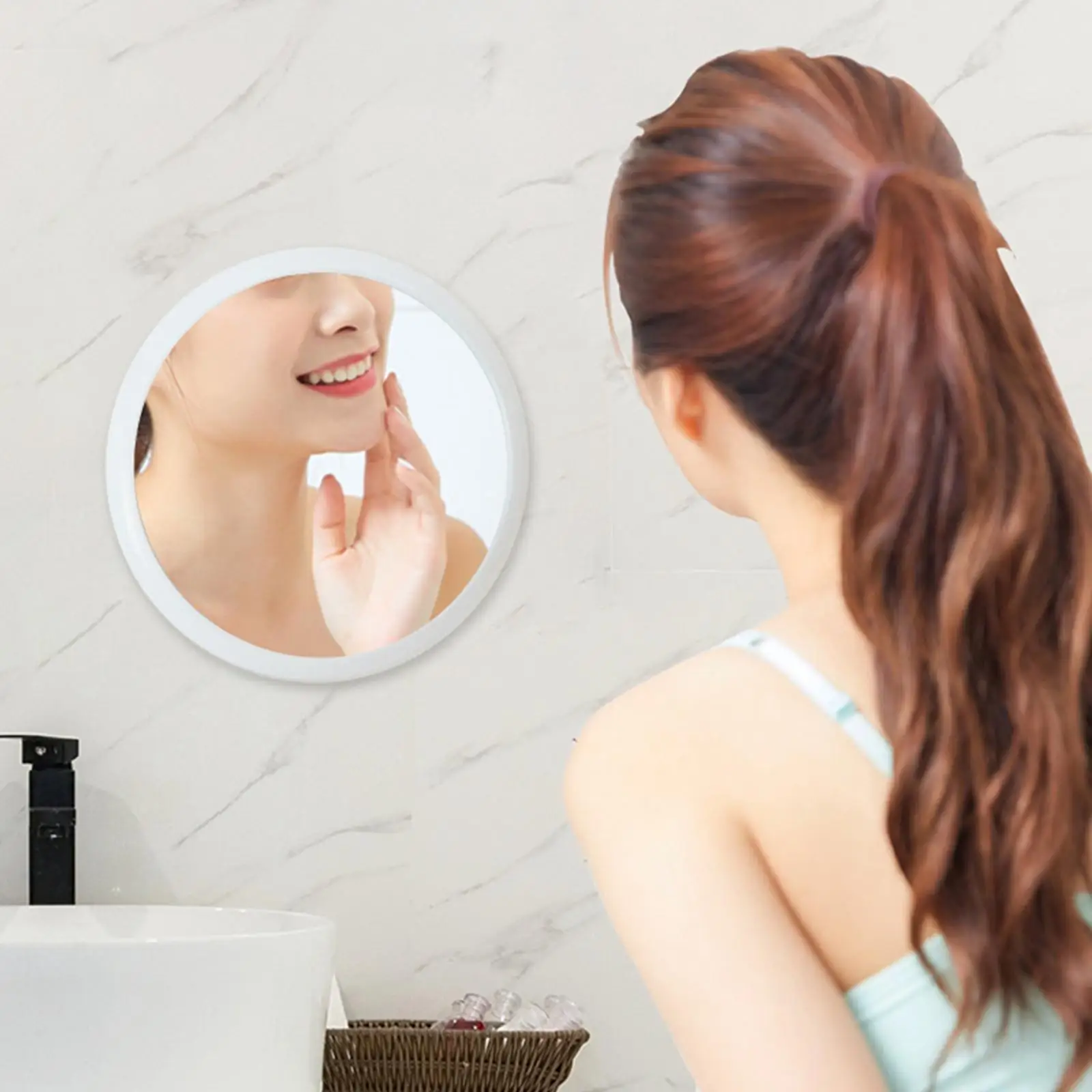 Home Wall Suction Bathroom Mirror Folding Rotatable Simple Installation Multi Purpose Vanity Mirror Just One Stick and One Click