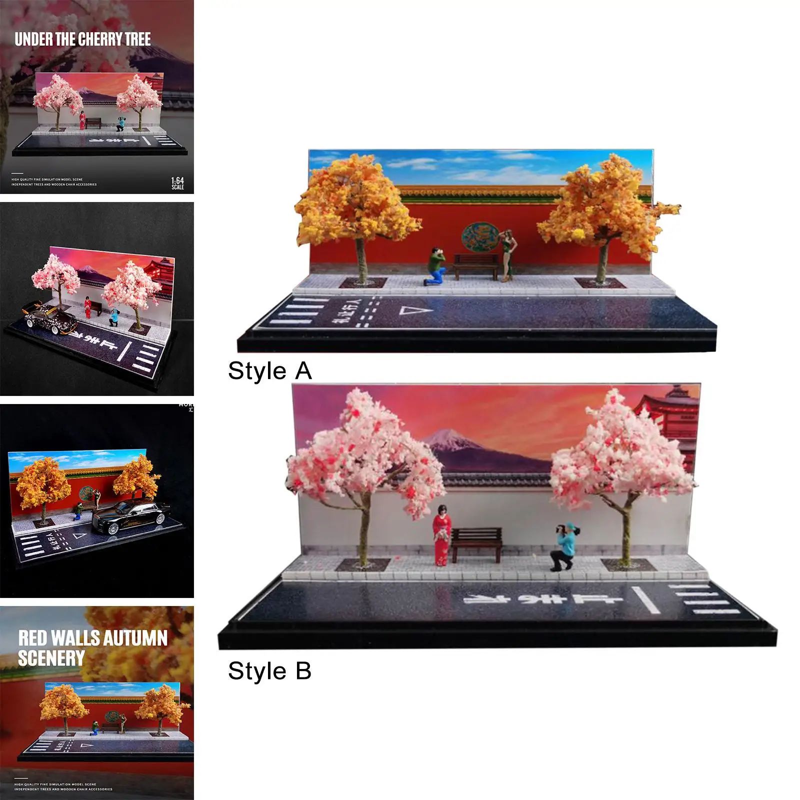 1:64 Background Diorama Scenery with People Figures Trees Bench S Scale Fairy Garden Train Railway Sand Table Layout Decoration
