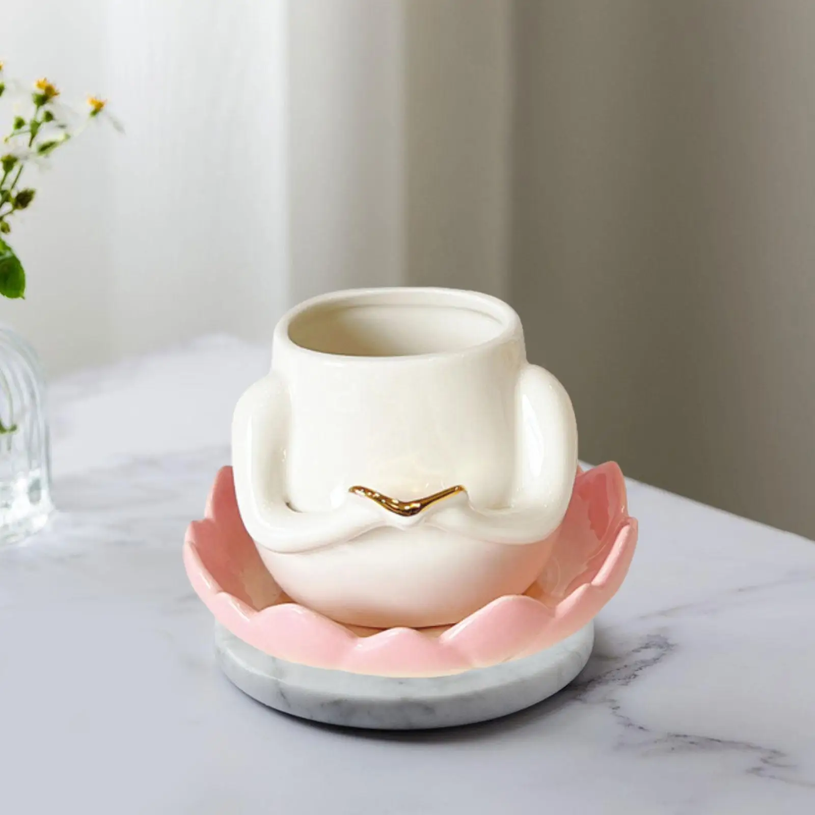 Novelty Ceramic Lotus Water Mug 13.5oz Cute Creative Cups Drinking Cup Unique Cups for Bar Home Cafe Party Housewarming Gift