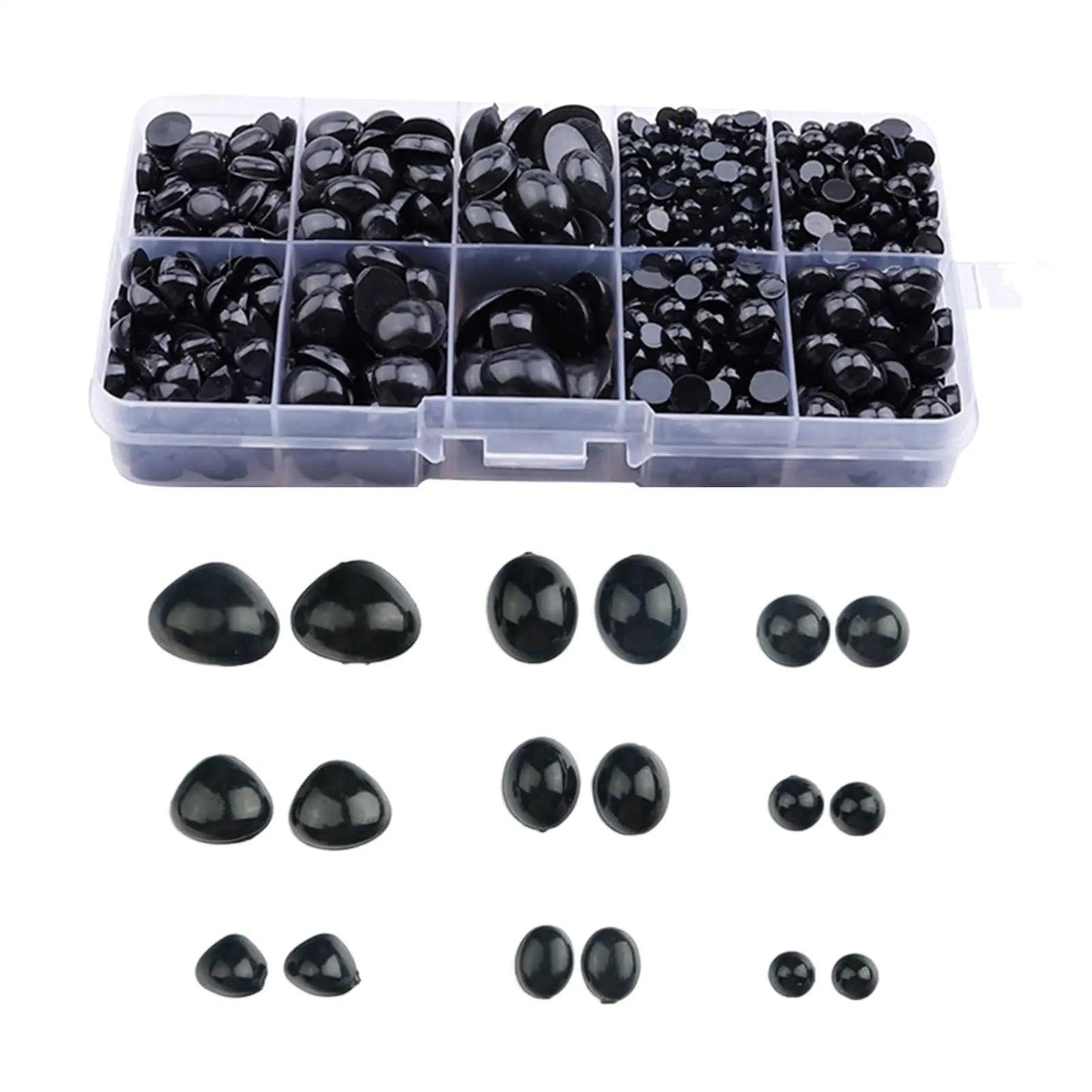 1000x Safety Black Eyes and Noses DIY Crafts Half Round Cabochons Flat Bottomed