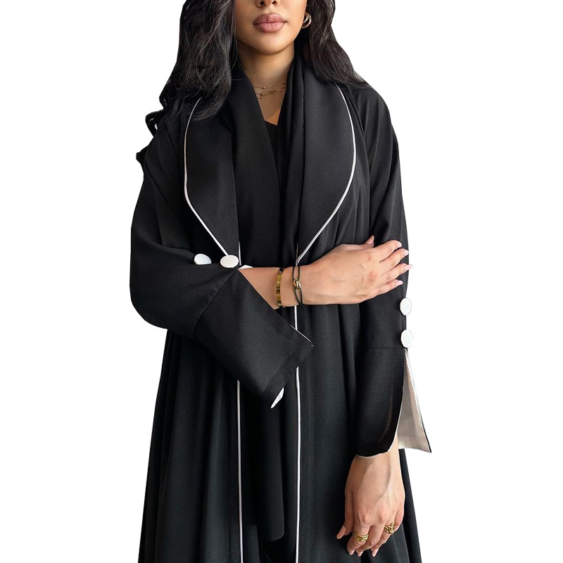 S8f872b23885c40ab891a07cf42cefaa0D - Winter Open Kimono Abayas t Black White Contrast Color