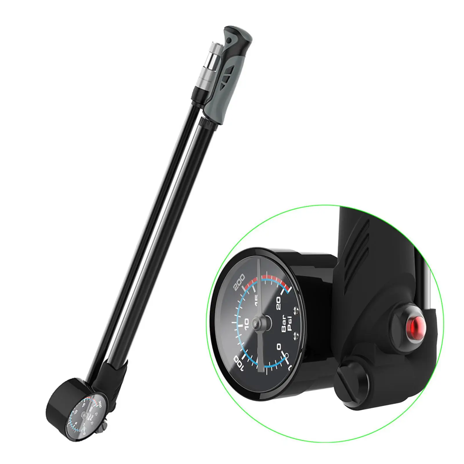 Bike Shock Pump, Bike Tire Pump, Lightweight 300PSI High Pressure, Bicycling Fork Rear Tyre Metal Bike Pump