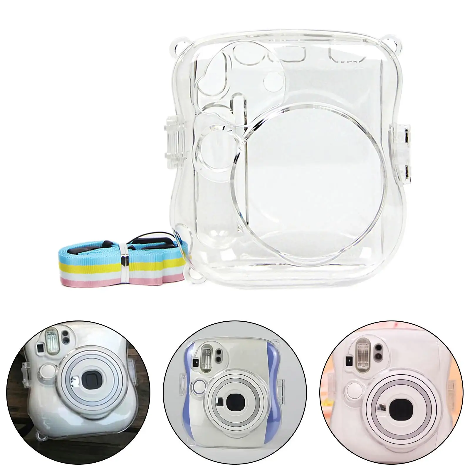 Crystal Camera Protective Case W/ Rainbow Shoulder Strap Transparent Premium Cover Shell Bag for Instax Mini 25 Holiday Travel