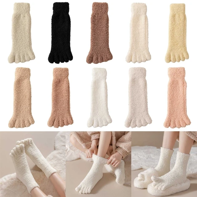 Womens Fuzzy Toe Socks Solid Color Winter Thick Thermal Warm Coral Fleece  Furry Five Finger Socks for Casual Home Sleep - AliExpress