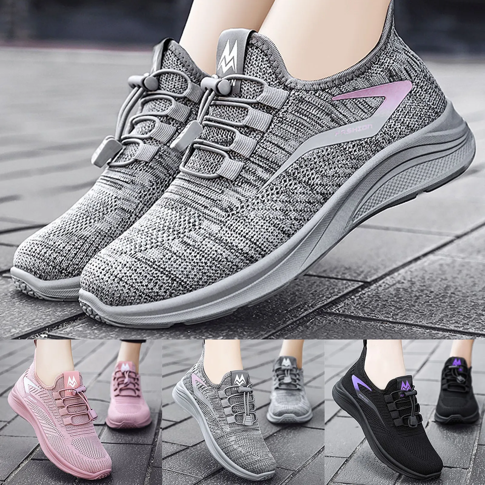Кроссовки женские сетчатые для ходьбы, дышащие легкие, на шнуровке,  повседневная спортивная обувь на плоской подошве, розовые | AliExpress