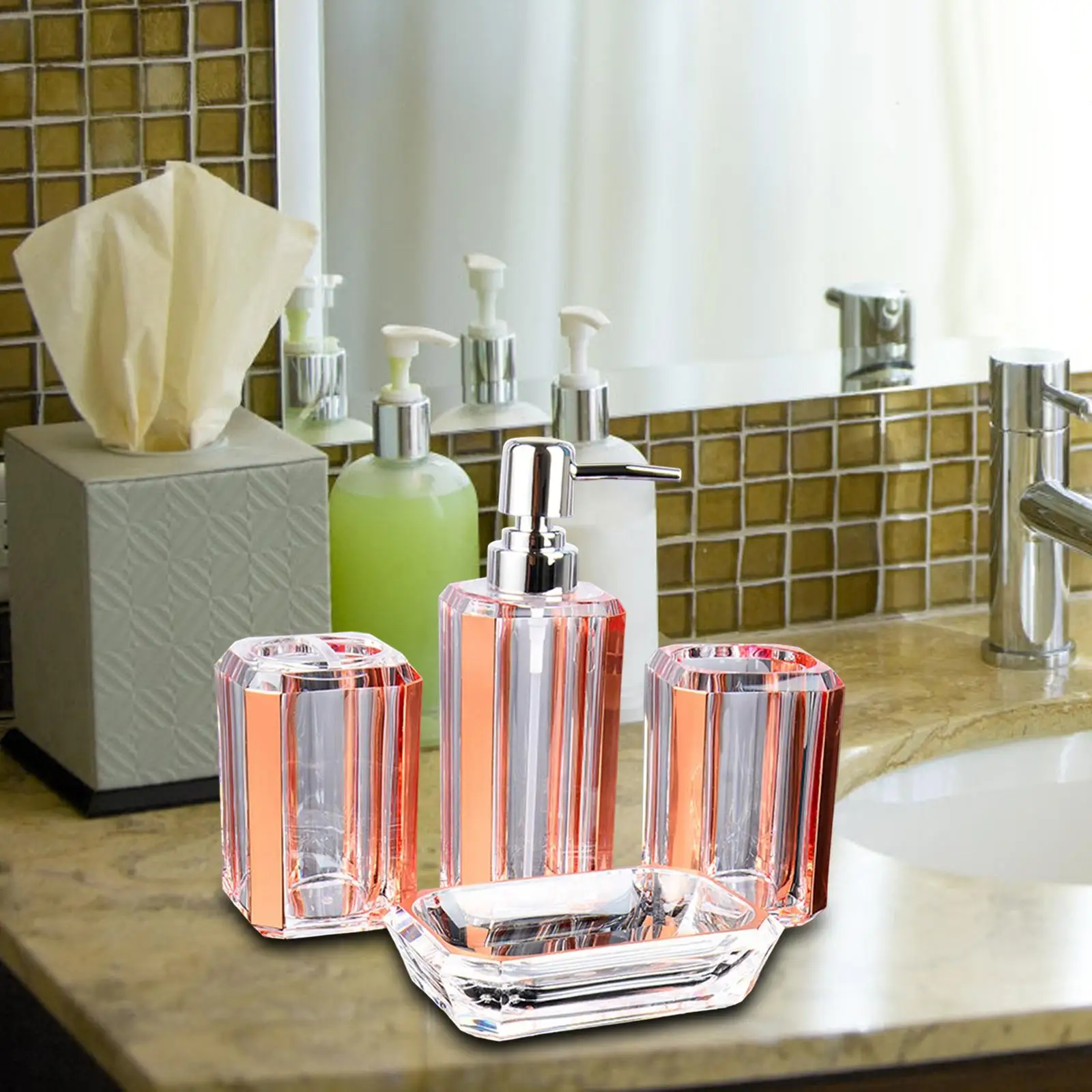 4 Pieces Bathroom Accessories Transparent Soap Dispenser for Home Decoration