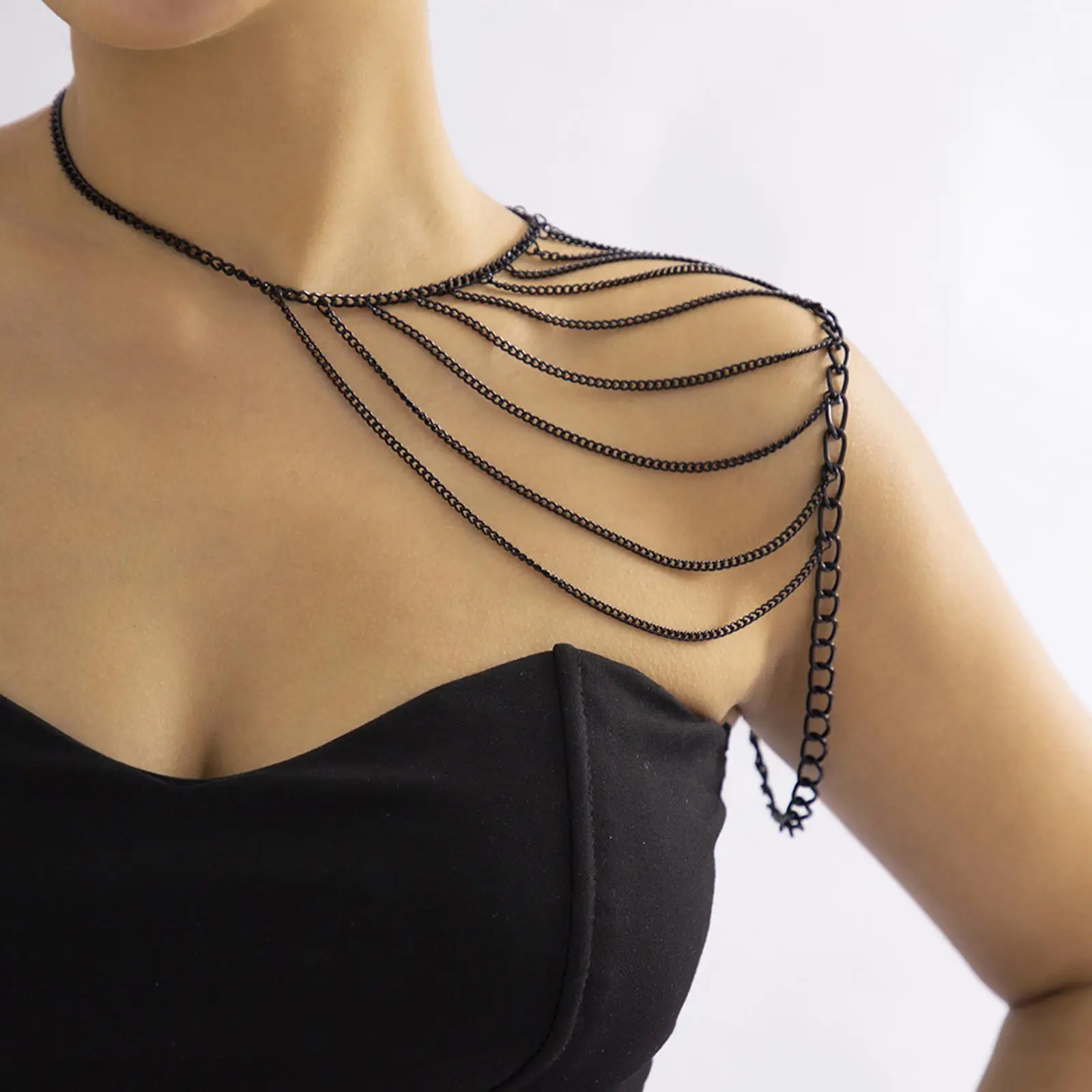 Multiple Layers Choker Necklace Shoulder Chain Jewelry Adjustable Fashion Black Women for rock Choker Shoulder Ornament