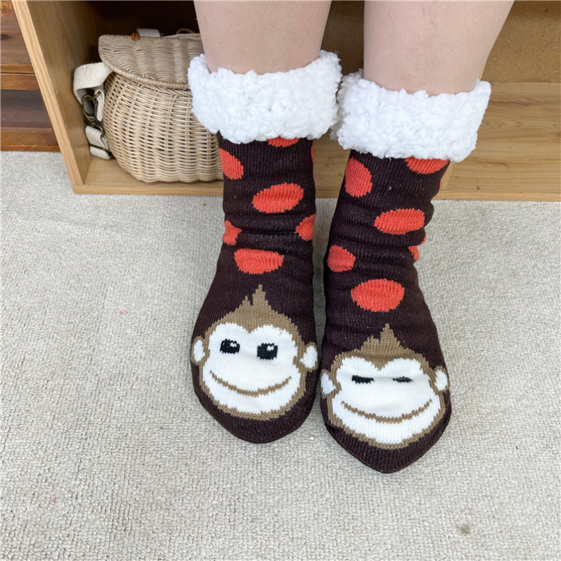 Description Picture 5 of itemDinosaur Womens Fuzzy Sock Soft Female Home Indoor Winter Warm Plush Non Slip Grip Children Thermal Slipper Socks Monkey Unicorn
