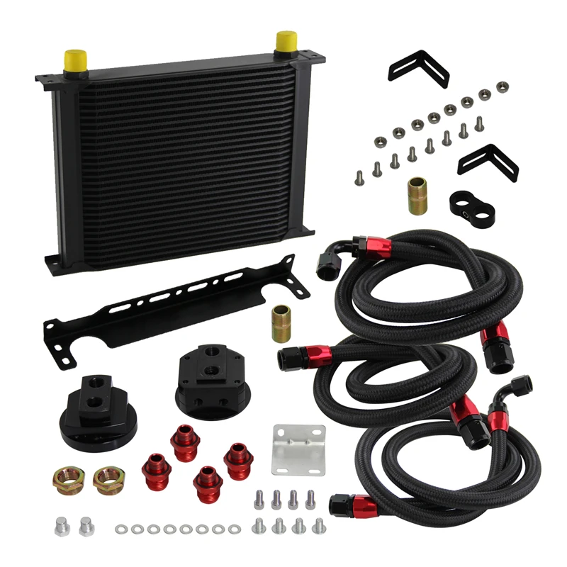 30 Row AN-10AN Universal Engine Transmission Oil Cooler Filter Adapter Hose Kit 