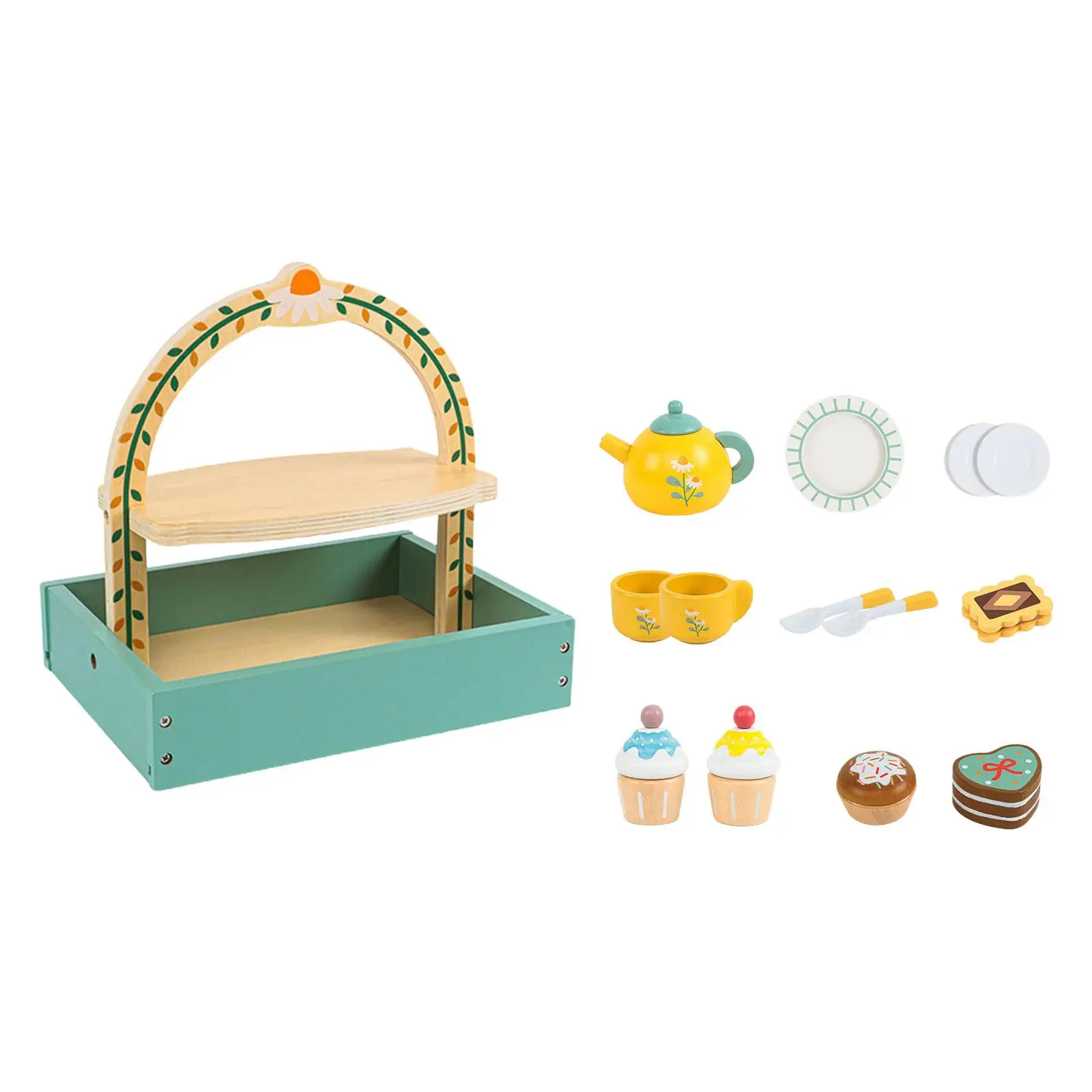 Wooden Tea Set Play House Accessories Children Tea Party Set for Toddlers Children Gift Kindergarten Preschool Ages 3+ premium